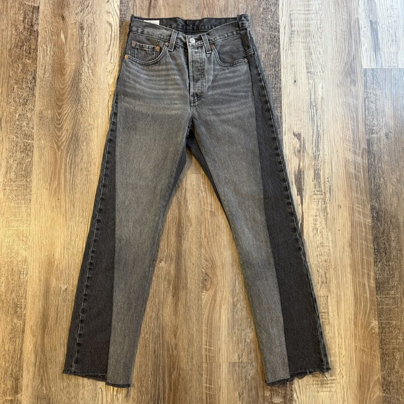 Levi's Denim - Levi's Premium Black 501 Spliced Straight Leg Color Block Raw Hem Jeans Sz 26/30